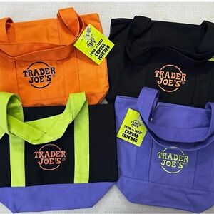 Trader Joe's Canvas Tote Bag Set - Orange, Black, Green, Purple